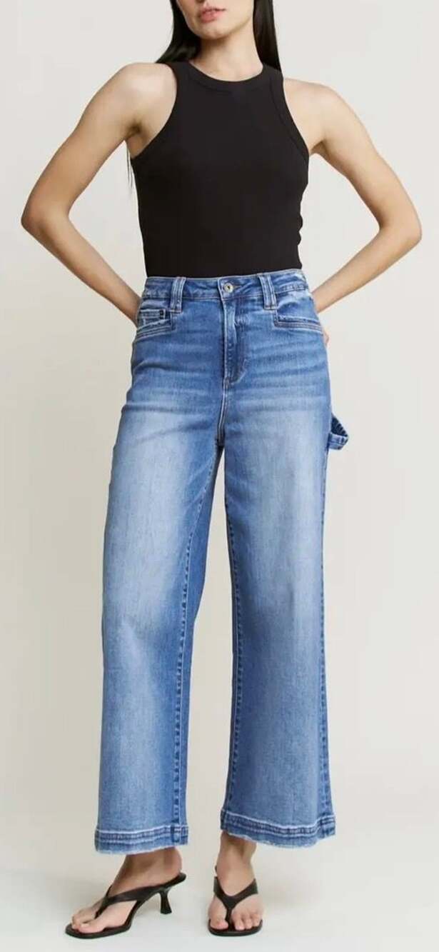 Altar'd State High Waist Wide Leg Jeans Size 31 Blue Mica Denim Crop